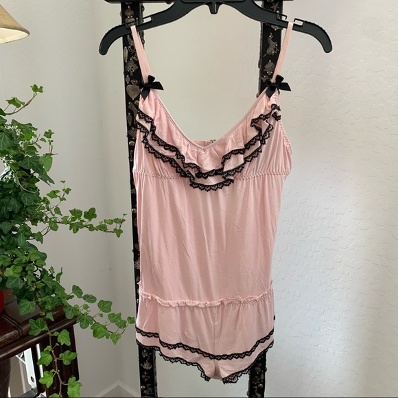 Victoria's Secret Other - Victoria's Secret Pink Ruffle Lace Trim Camisole & Shorts Set